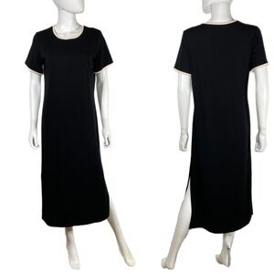 Talbots Vintage Black Short Sleeve Off-White Trim Maxi Dress
